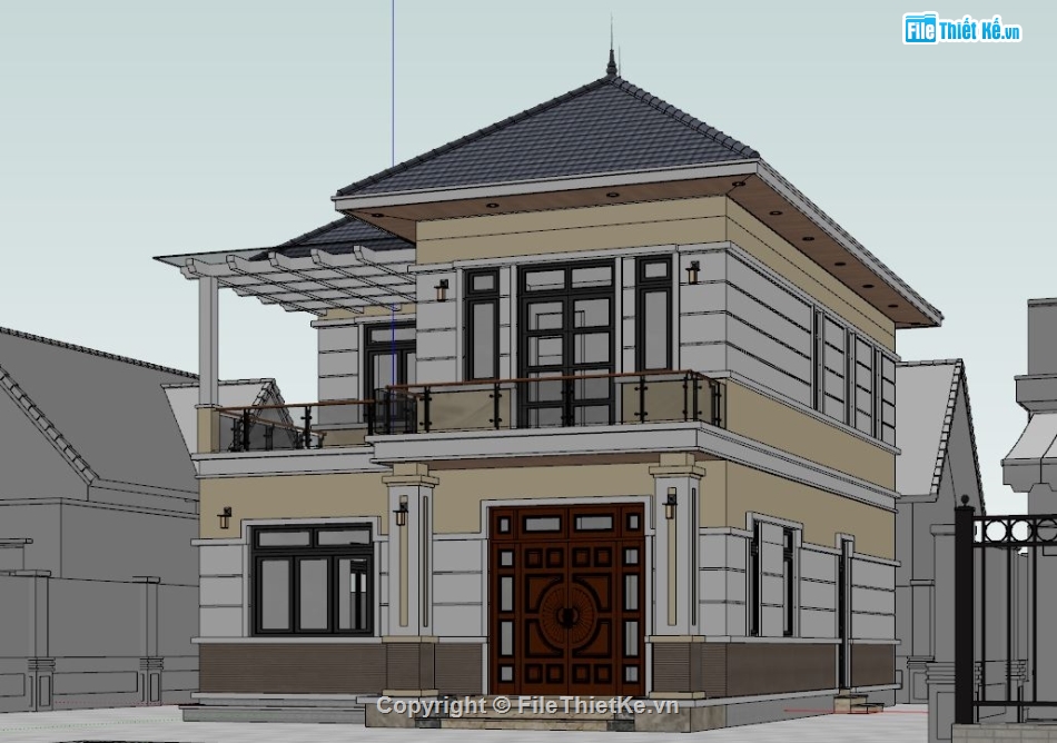 biệt thự 2 tầng,sketchup biệt thự 2 tầng,model 3d biệt thự 2 tầng